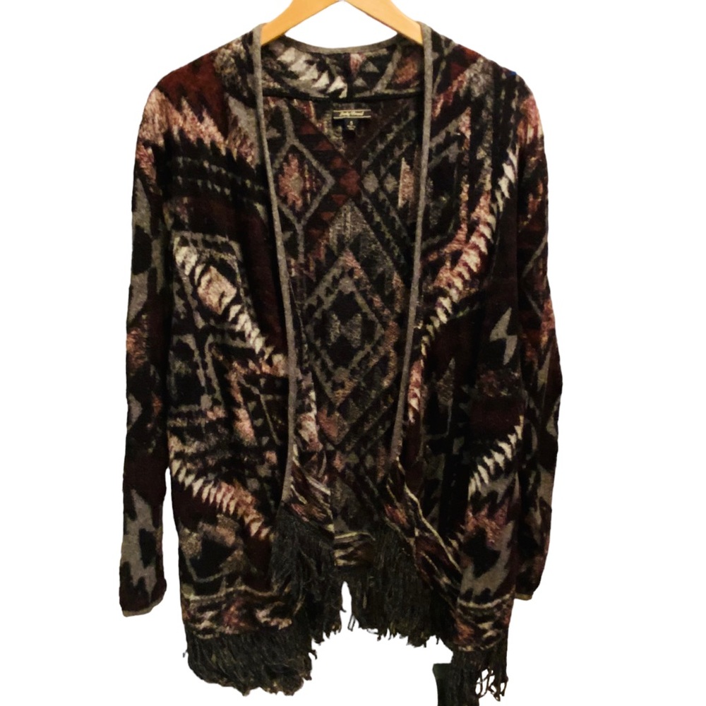 Lucky Brand Southwest Print Blanket Fringe Open Cardigan Western